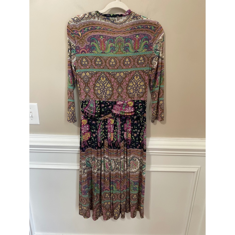 Etro Italy Paisley Stretch Jersey Midi Dress Multi Color Size IT 46 US 10 - Picture 4 of 11